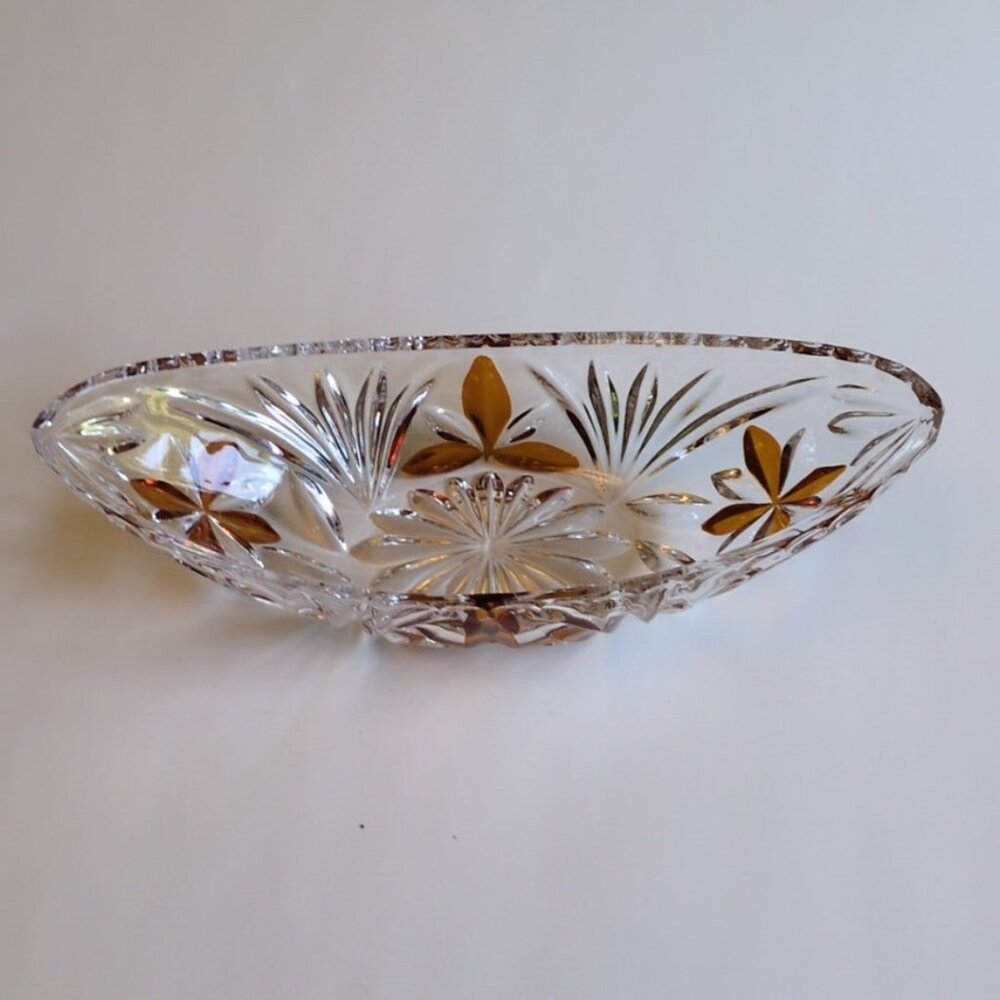 Vintage Amber Accent Crystal Bowl Celery Bowl Elegant Classic Clear Glass Formal